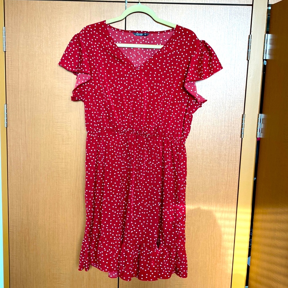 SHEIN Curve, red/white polka dot dress. 1XL